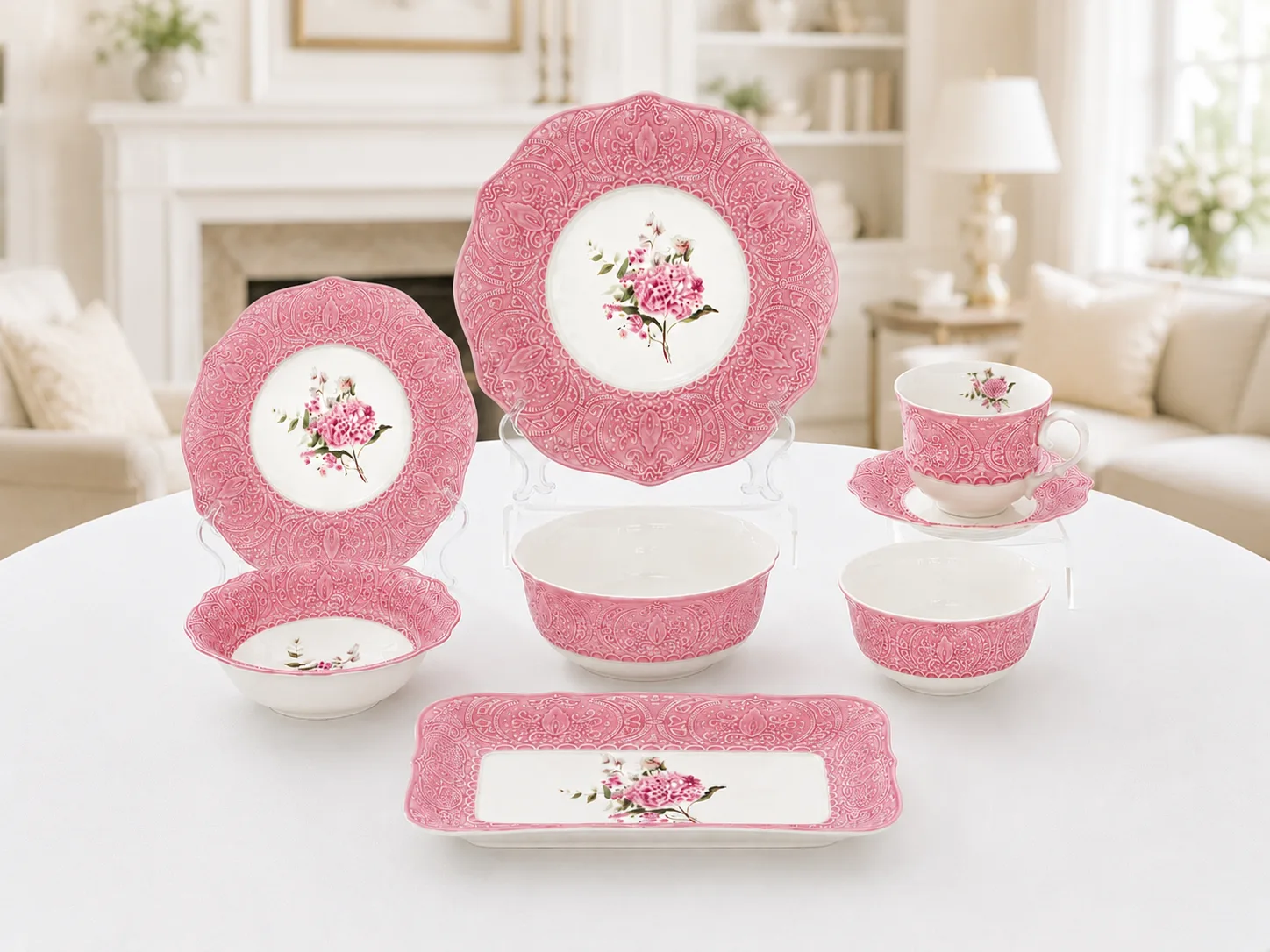 Розовый фарфоровый сервиз «Pink Rose»